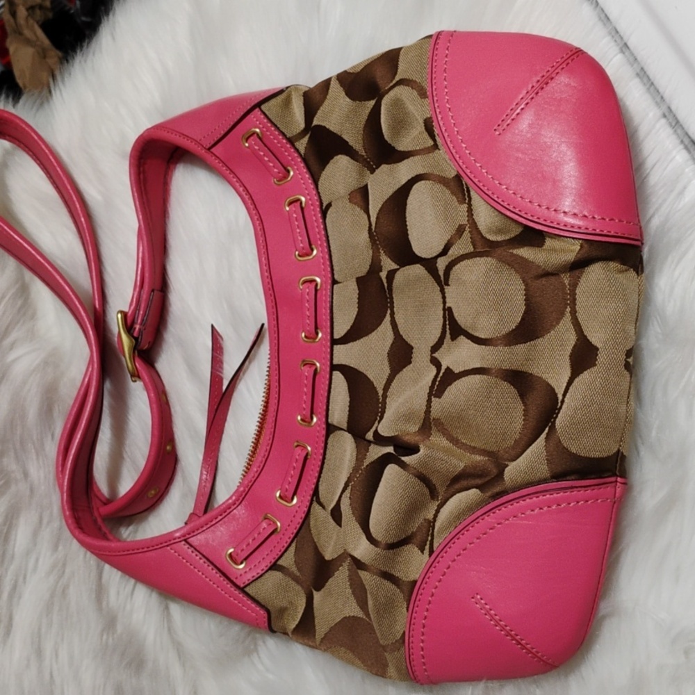 SALE! RARE! Coach Pink 🩷 Brown Signature Vintage Shoulder Bag W Hangtags - Picture 15 of 16